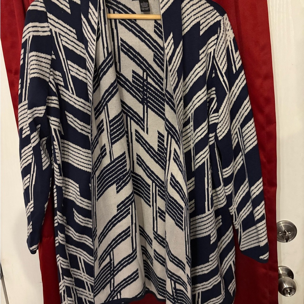 Alfani Blue and White Striped Cardigan